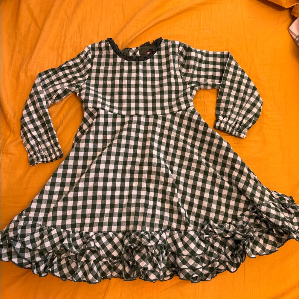 SweetHoney Dark Green Gingham Ruffle Fit & Flare Dress